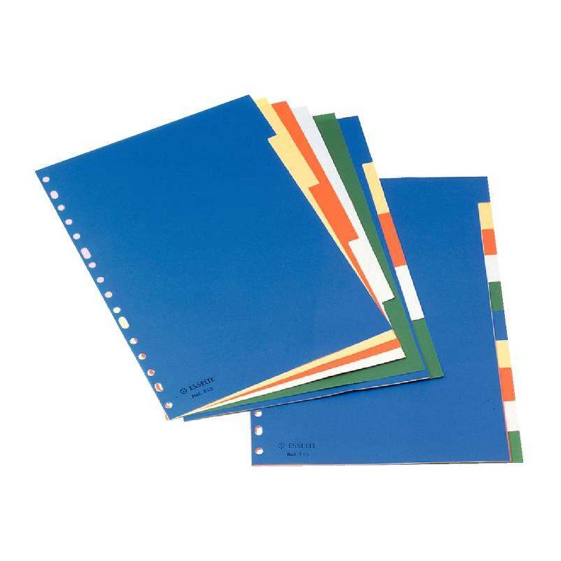 Esselte Divisori in plastica A4 con cartoncino indice bianco nero - 5 schede - Multidrill - 5 colori