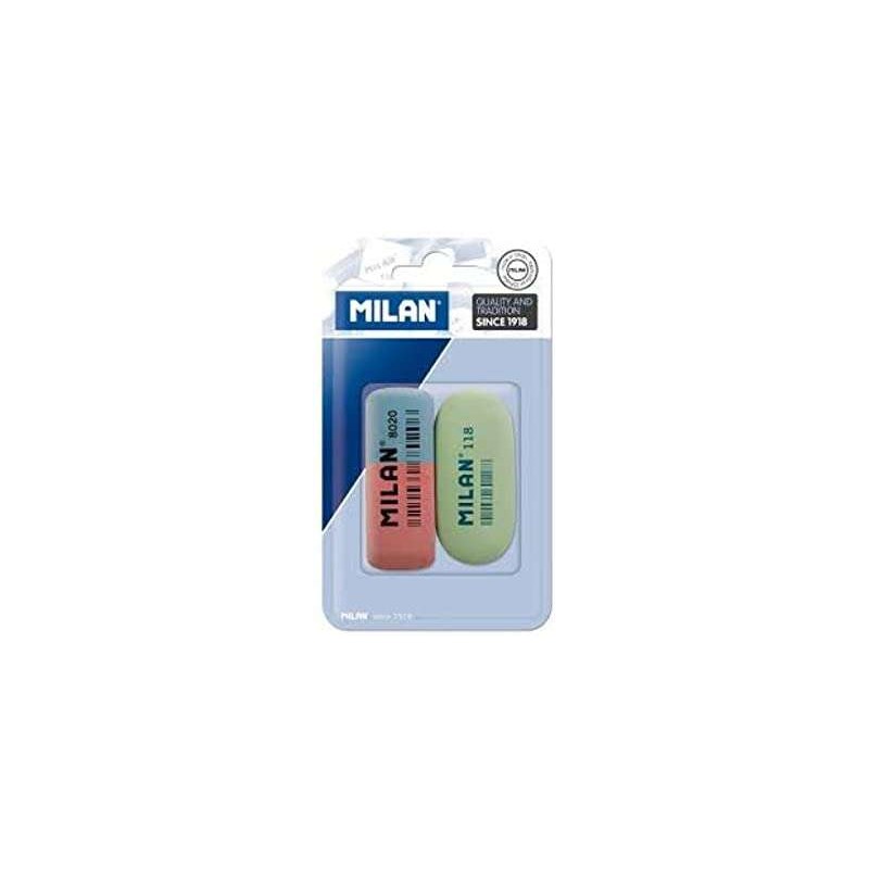 Milan Confezione da 2 gomme. 1xEraser 8020 smussato a doppia intensità + 1xEraser 118 ovale - Gomma sintetica - Per tut