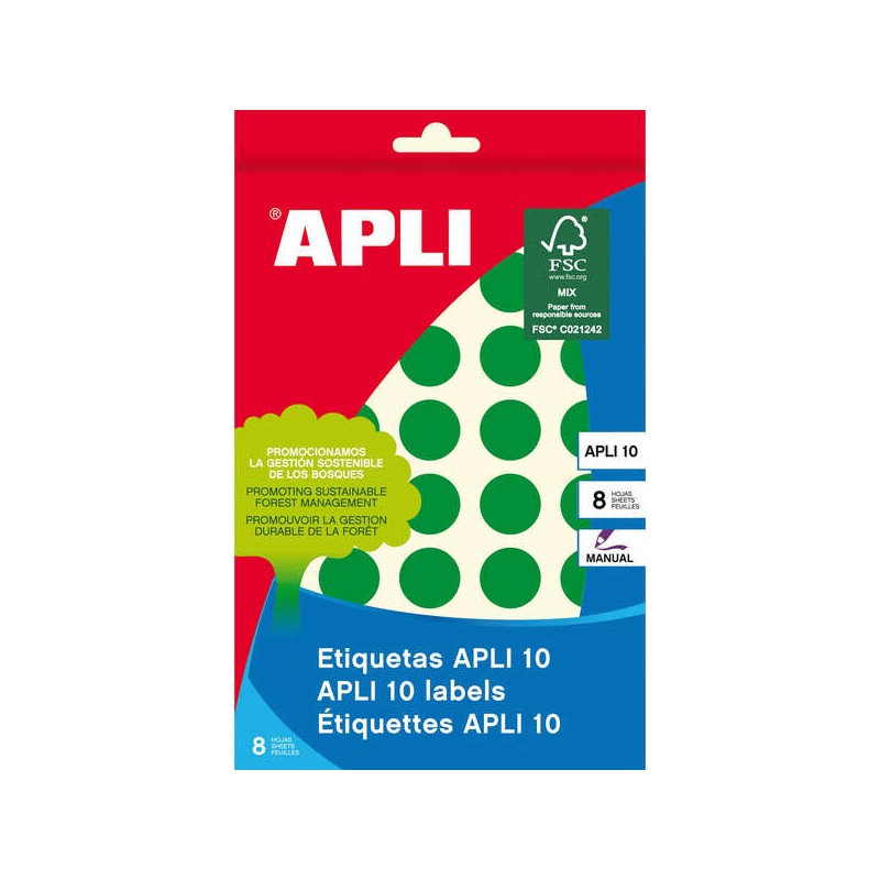 Etichette Apli 10 Verde Ø 19mm 8 Fogli