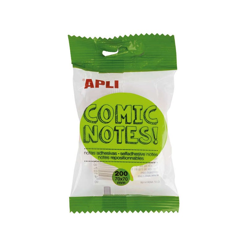 Apli Comic Sticky Notes 70x70mm - Foglio 200 fogli - 4 colori assortiti - Fluorescente