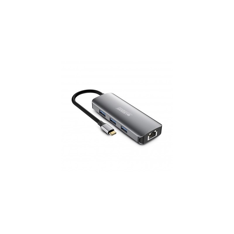 Urban Factory Hubee Hubee 8 in 1 Hub - USB-C maschio - USB-A/HDMI/RJ45/USB-C/SD/MSD femmina - 100W PD - Colore: Grigio M