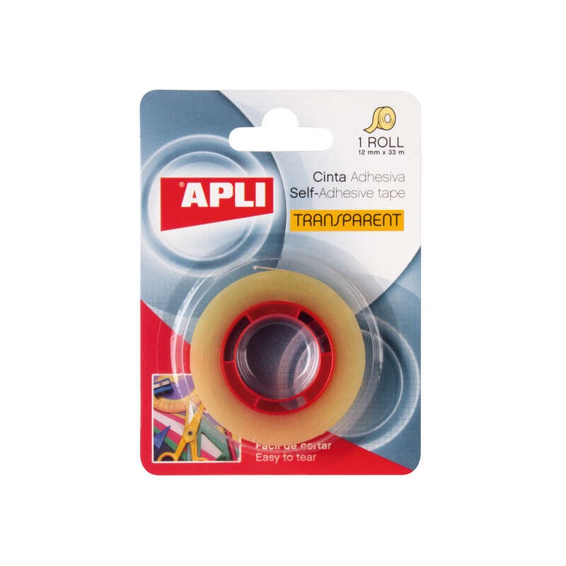 Apli Nastro adesivo trasparente 12 mm x 33 m - Impermeabile e resistente alle intemperie - Facile da tagliare e applicar