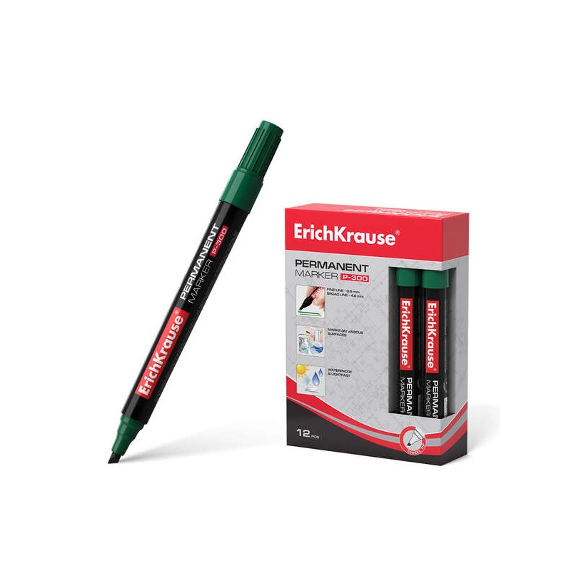 Marcatore permanente Erichkrause P-300 - Punta smussata - Resistente all'acqua e ai raggi UV - Colore verde