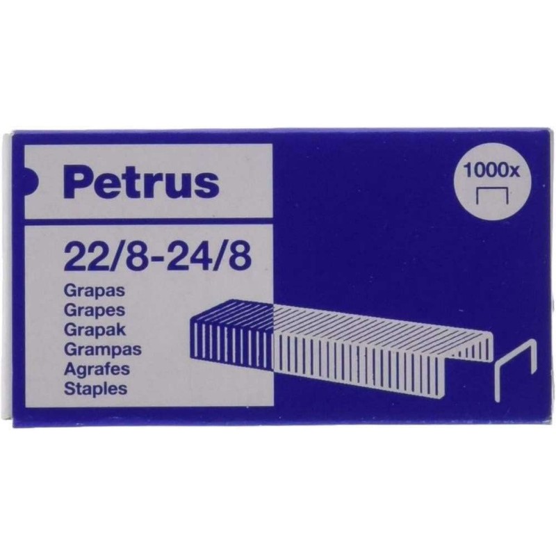 Petrus Scatola di 1000 punti metallici 22/8-24/8 ramati - Fino a 40 fogli - Pin da 8 mm