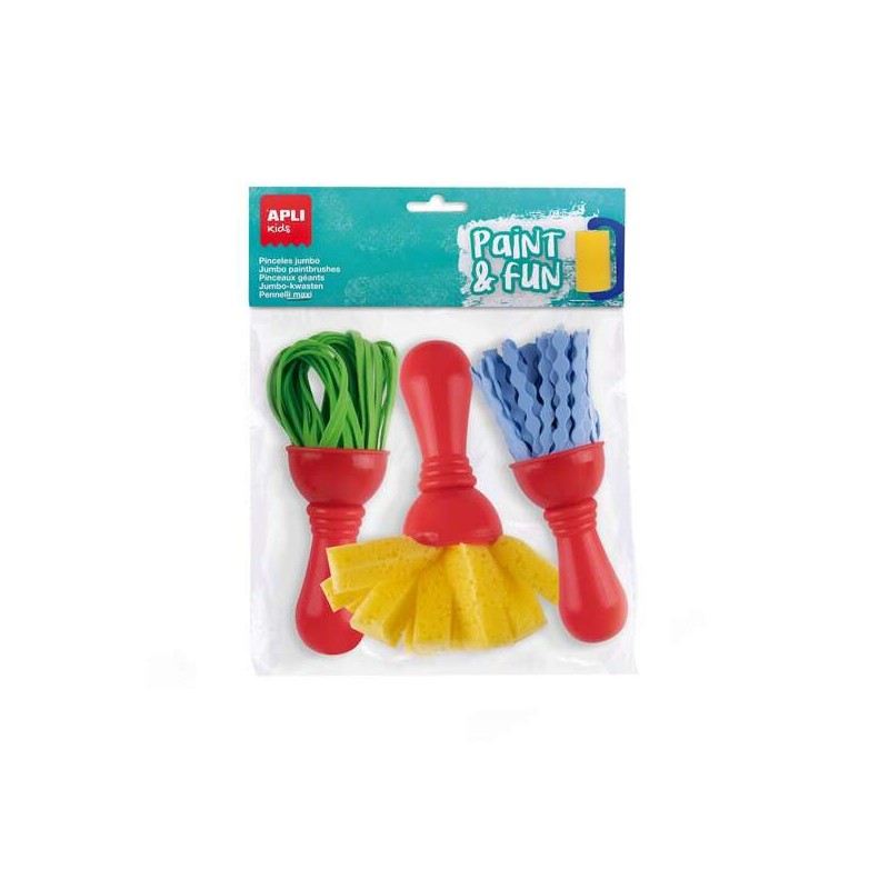Apli Kids Paint e Fun Confezione da 3 pennelli in EVA e spugna - formato maxi - colori assortiti