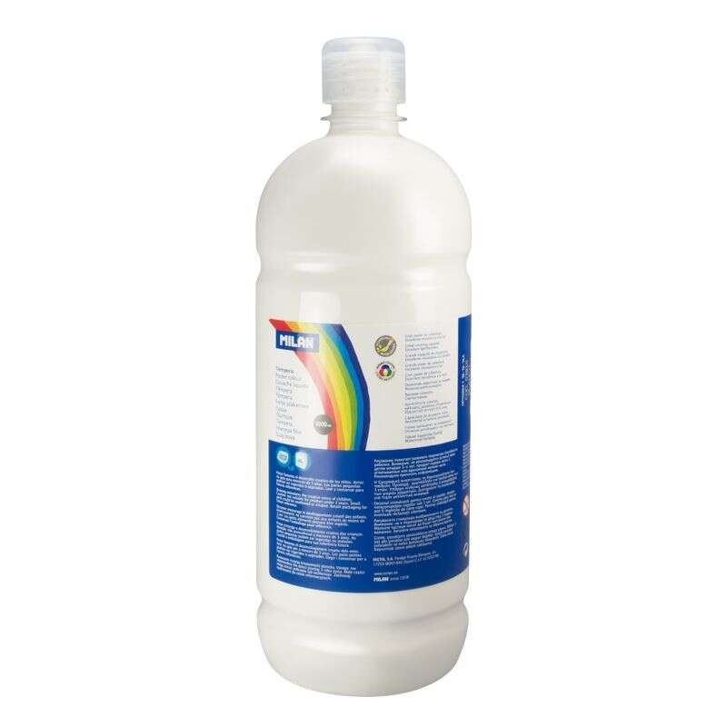 Bottiglia di tempera Milano 1000ml - Tappo dosatore - Asciugatura rapida - Miscelabile - Colore bianco