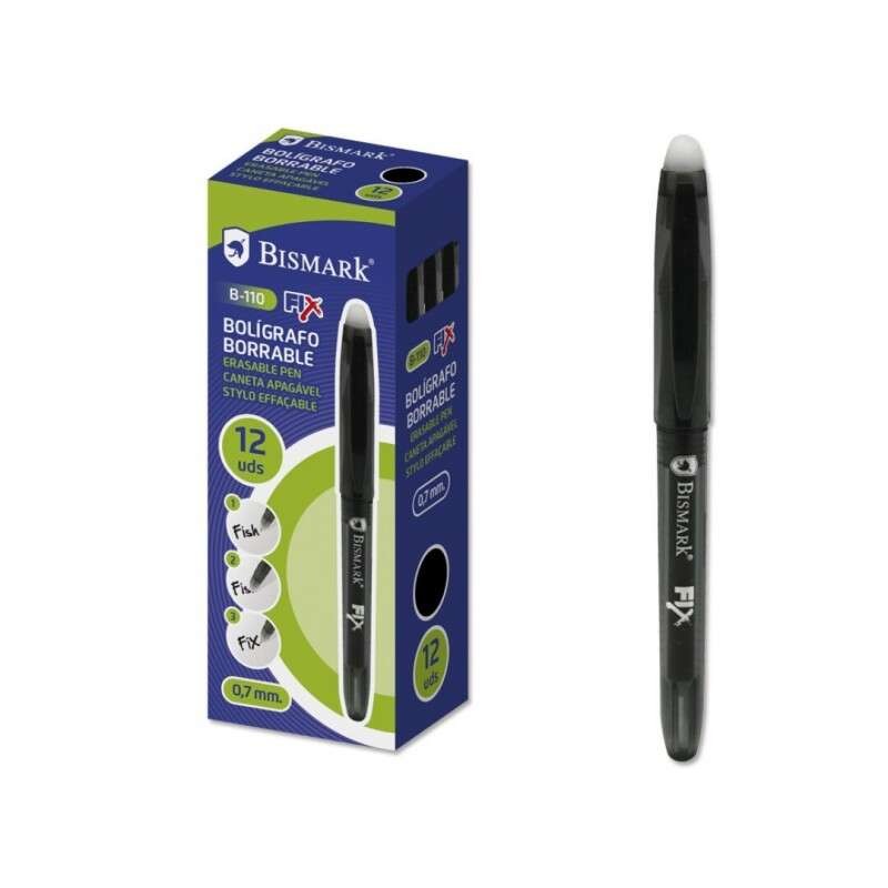 Penna a sfera cancellabile Bismark Fix - Pennino 0.7 mm - Con cappuccio - Nero - Colore nero