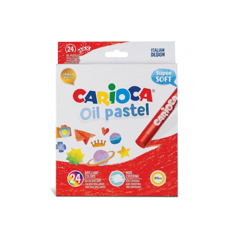 Confezione da 24 pastelli a olio Carioca - Colori vivaci - Lavabili - Resistenti alla luce - Coprenti - Facili da miscel
