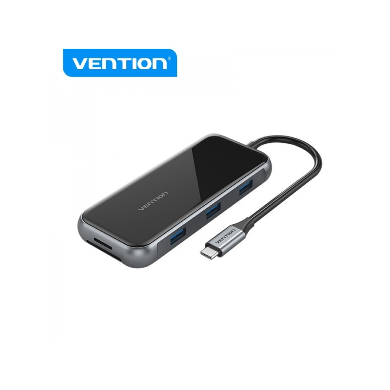Vention Docking Station 9 in 1 da USB-C a HDMI 4K/USB3.0x3/RJ45/SD/TF/TRRS 3.5 mm/PD - 0.15 m - Colore grigio specchio