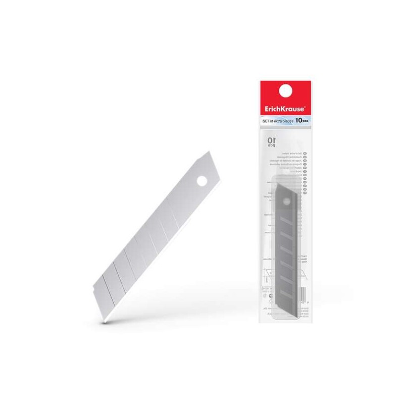 Erichkrause Confezione da 10 lame di ricambio in acciaio segmentato - Dimensioni 18 mm x 0.5 mm - Affilatura su entrambi