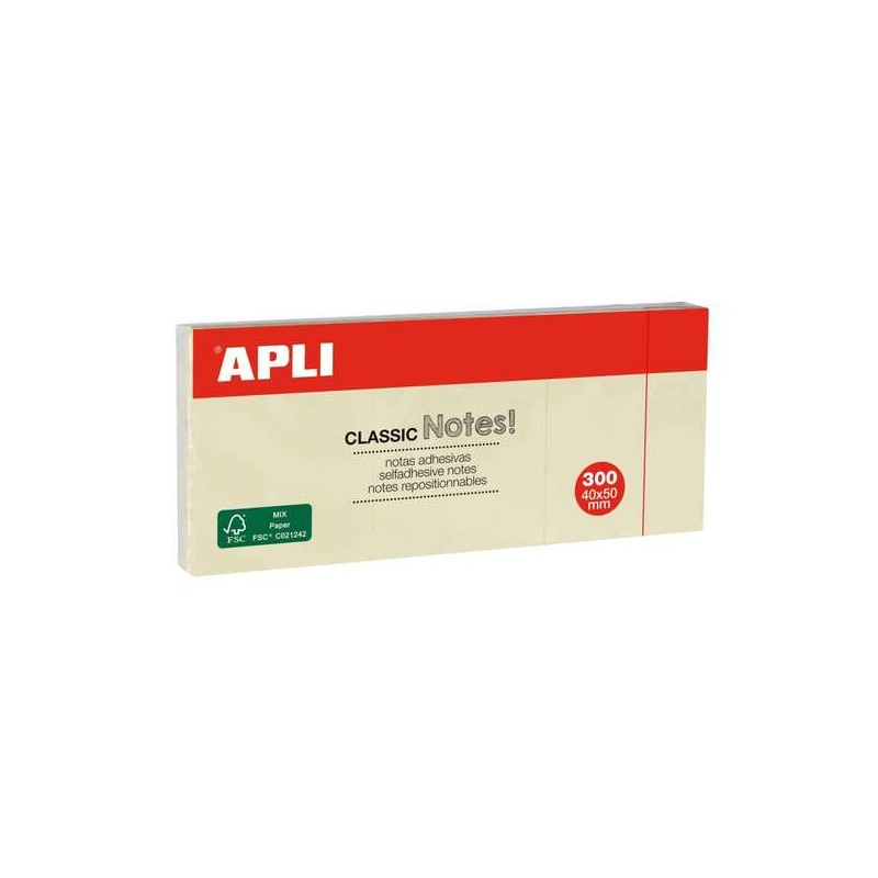 Apli Classic 3 blocchetti da 100 foglietti adesivi 40 x 50 mm - Giallo