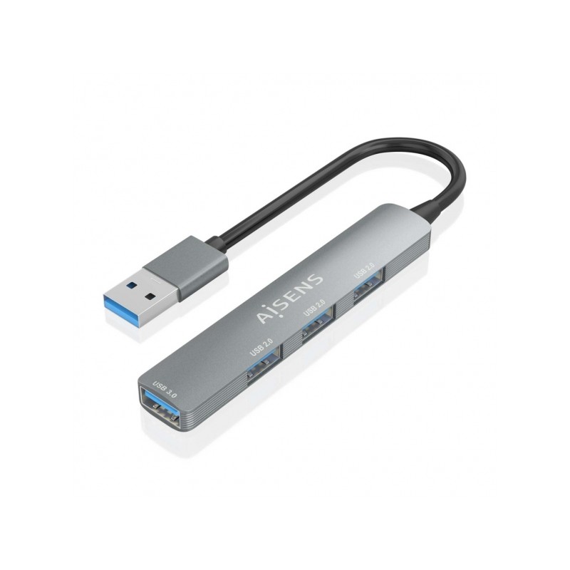 Hub USB ultra sottile in alluminio Aisens - 1xUSB3.0 + 3xUSB2.0 - Alta velocità 5 Gbps - Alimentazione a bus USB - Colo