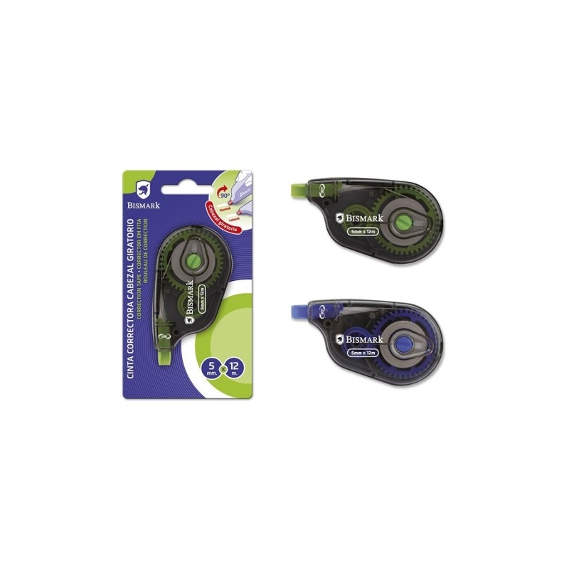 Nastro correttivo Bismark Twister 5mmx12m - Testina rotante - Perfetta adesione alla carta - Confezionato singolarmente 