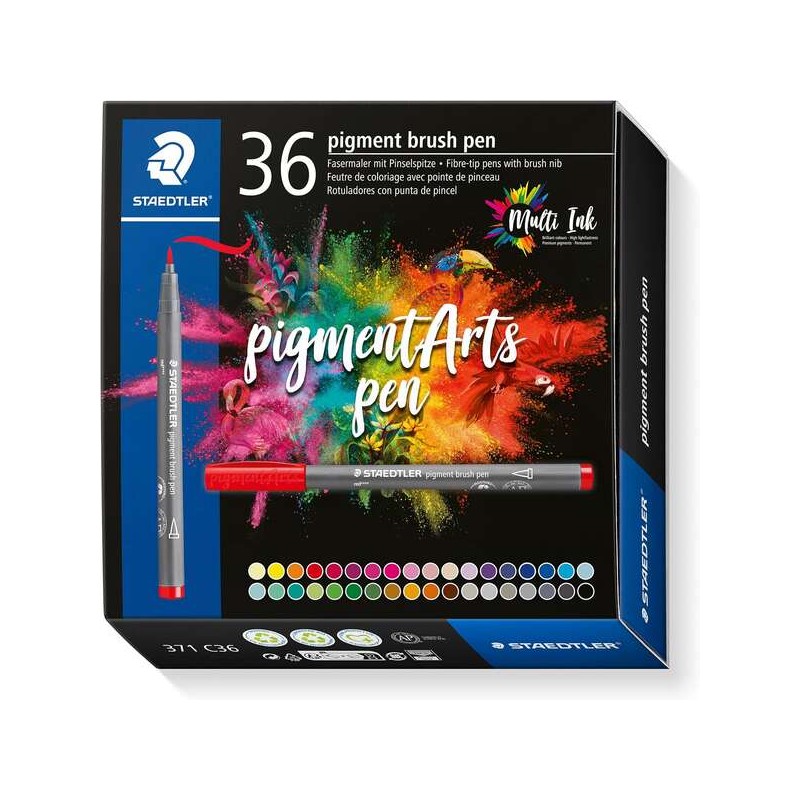 Staedtler 371 Confezione da 36 punte di pennello morbide - Colori vivaci e brillanti - Non ingialliscono nel tempo - Nuo