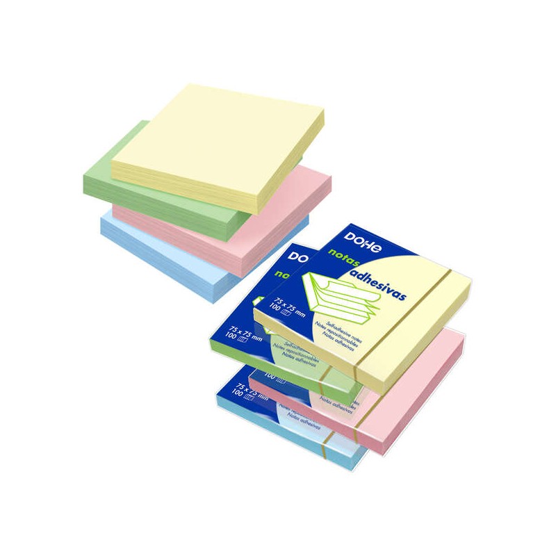 Dohe Blocchetti riposizionabili - 75 G/M - Confezione da 12 blocchetti da 100 note - Colori assortiti