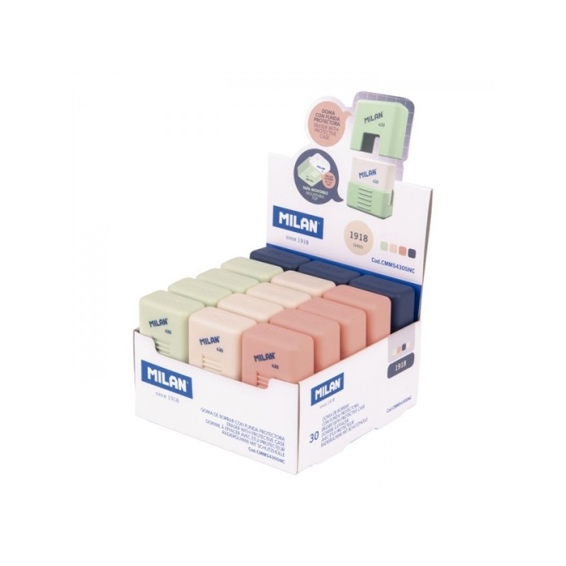 Milan 430 Serie 1918 Gomma bianca con astuccio per la scuola - Briciole di pane - Colori astuccio bianco. blu scuro. ver