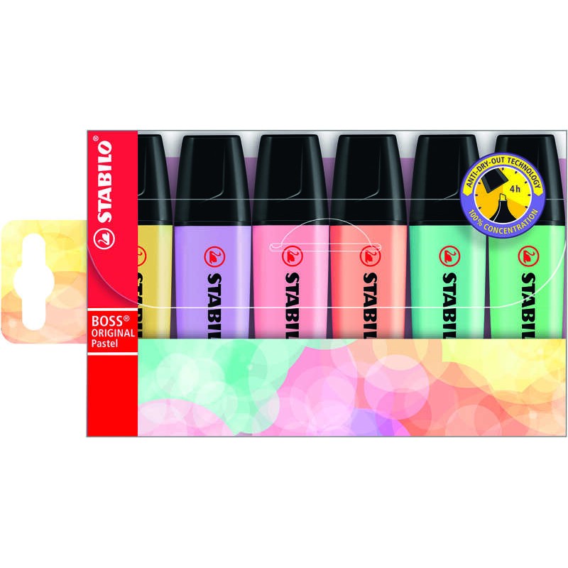 Stabilo Boss 70 Pastello confezione da 6 evidenziatori - Linea da 2 a 5 mm - Ricaricabile - Inchiostro a base d'acqua