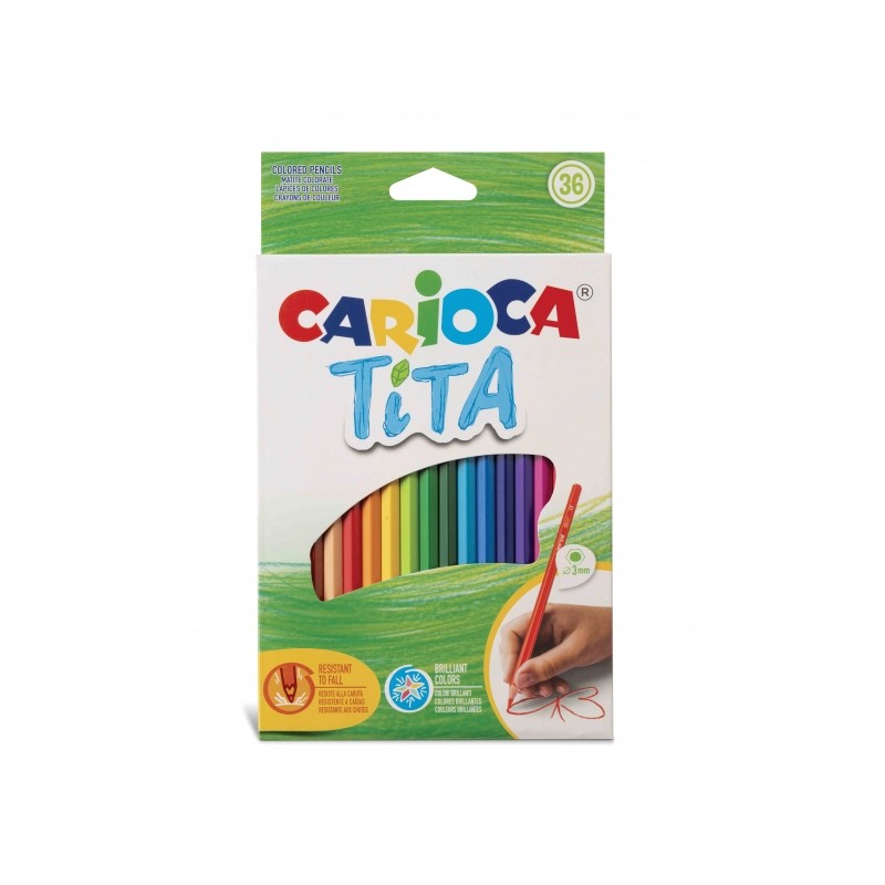 Carioca Tita Confezione da 36 matite in resina - Corpo esagonale - Colori brillanti e lavabili - Scrittura morbida - Pio