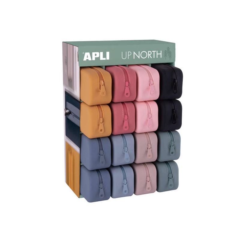Display Apli Up North di 16 scatole rettangolari in silicone - Cerniera idrorepellente - Misure 75x185x55 mm - Colori as
