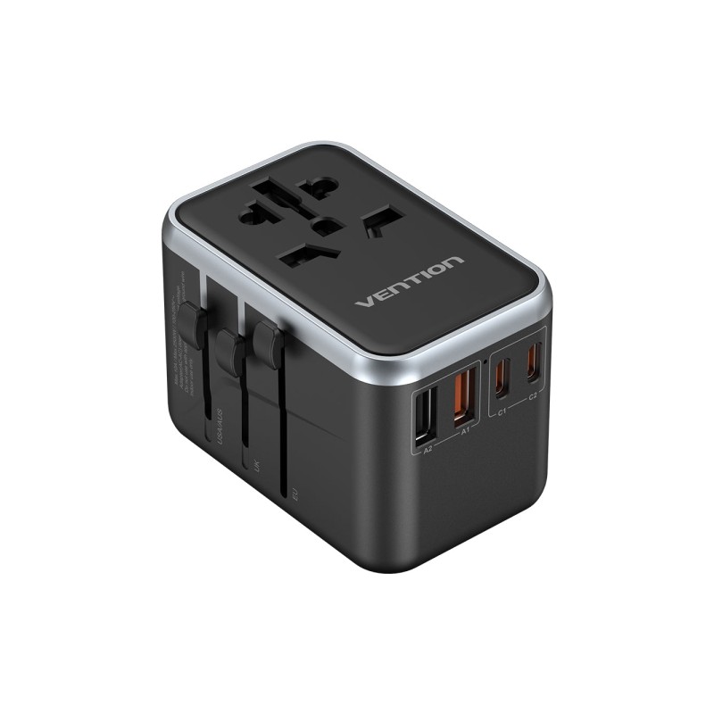 Vention Caricabatterie da viaggio universale GaN - 2xUSB-C. 2xUSB-A - 65W - Colore nero
