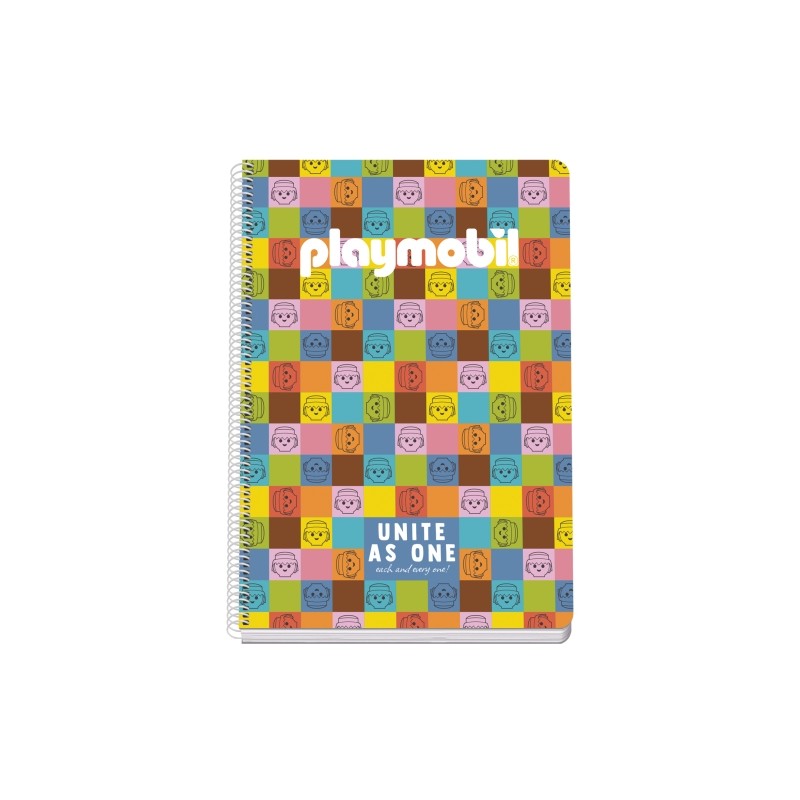 Dohe Playmobil Unite As One Quaderno a spirale Folio 80 fogli quadrati da 4 mm con margine - Copertina rigida stampata a