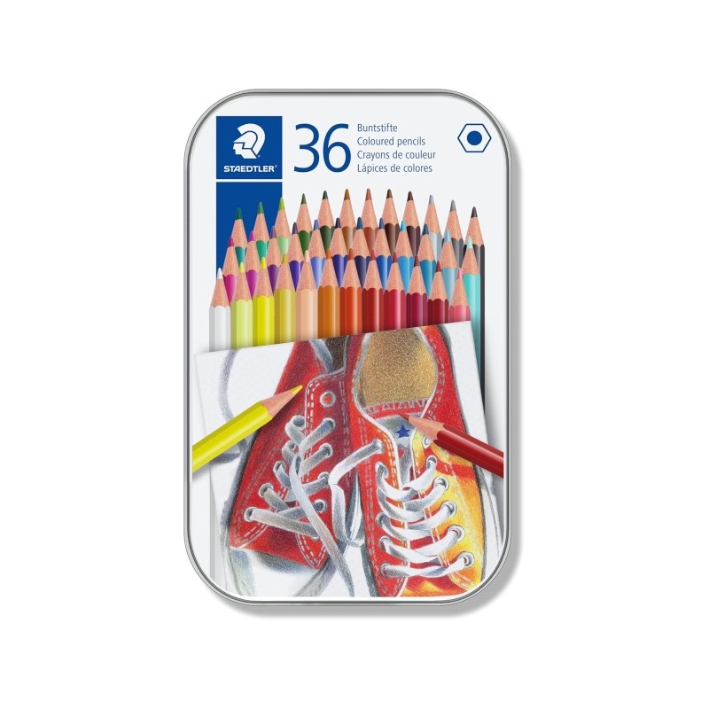 Staedtler 175 Scatola di 36 matite colorate esagonali in metallo - Colori assortiti