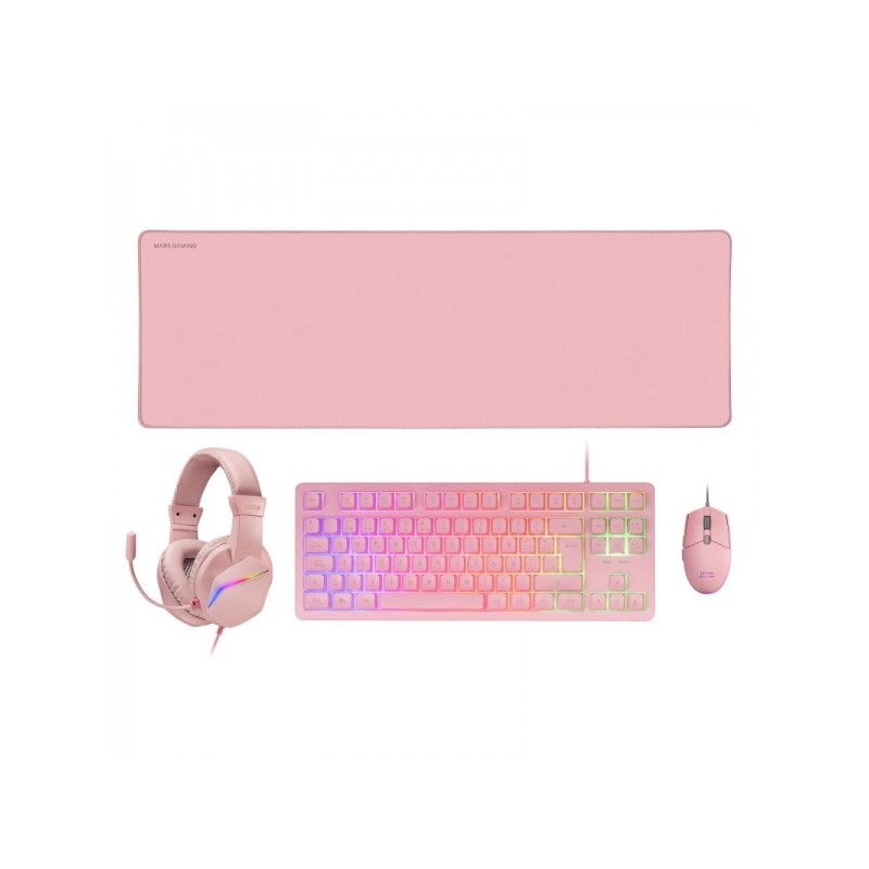 Mars Gaming MCP-RGB3 4in1 Gaming Combo - Tastiera TKL H-Mech RED - Mouse RGB 3200 DPI - Cuffie FRGB - Mousepad XXL antis