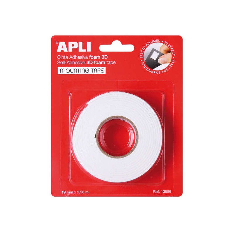 Apli Nastro biadesivo 3D 19 mm x 2.28 m - Adesivo forte e durevole - Ideale per l'artigianato e la decorazione - Bianco 
