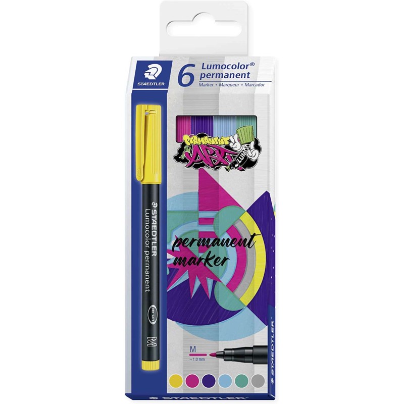 Staedtler Lumocolor 317 Confezione da 6 pennarelli permanenti - Tondo medio - Tratto 1 mm circa - Cappuccio con clip - A