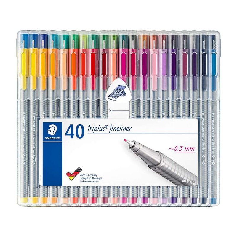 Staedtler Triplus Fineliner 334 Confezione da 40 matite fini per alimenti - Tratto 0.3 mm circa - Inchiostro a base d'ac