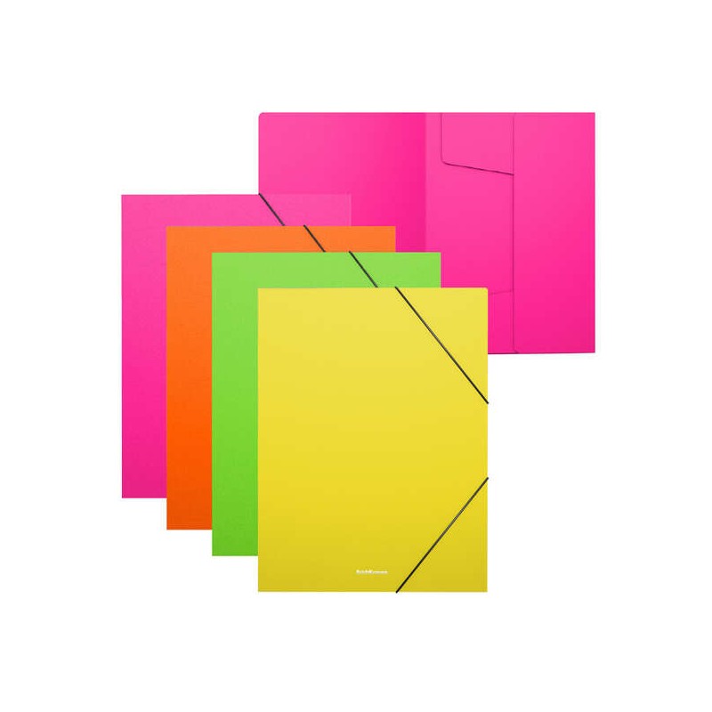Erichkrause Confezione da 4 cartelline A4 a lembo neon opaco - In polipropilene - Colori assortiti