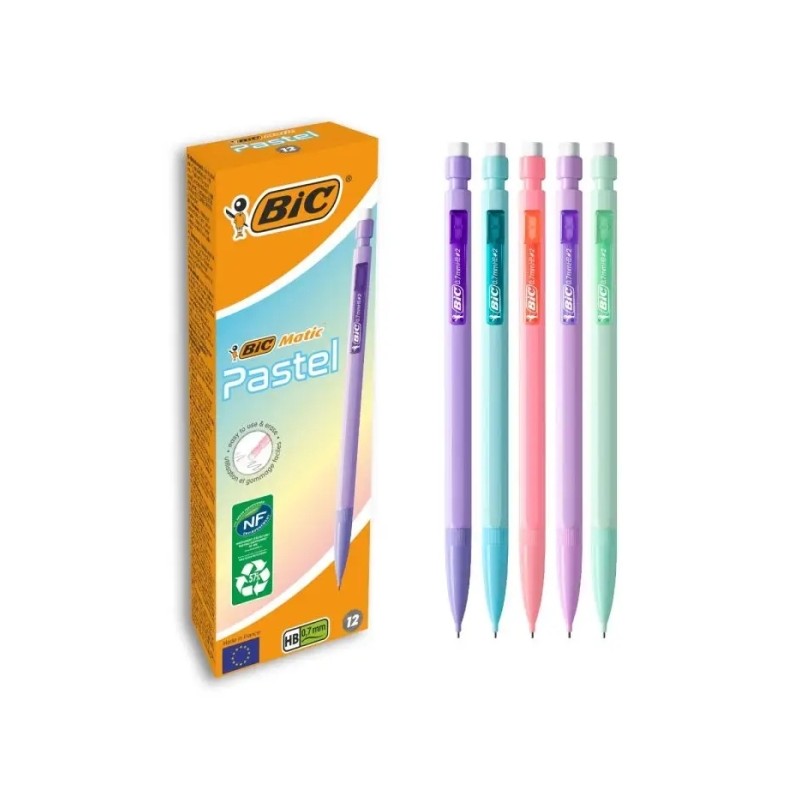 Matita meccanica Bic Matic Pastel 0.7 mm HB con gomma - Pennino retrattile - Fusto in colori pastello assortiti