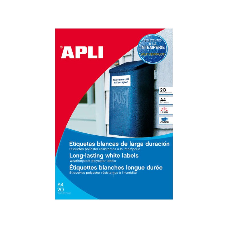 Apli Confezione da 960 etichette bianche resistenti alle intemperie - Formato 45.7x21.2 mm - 20 fogli x 48 etichette
