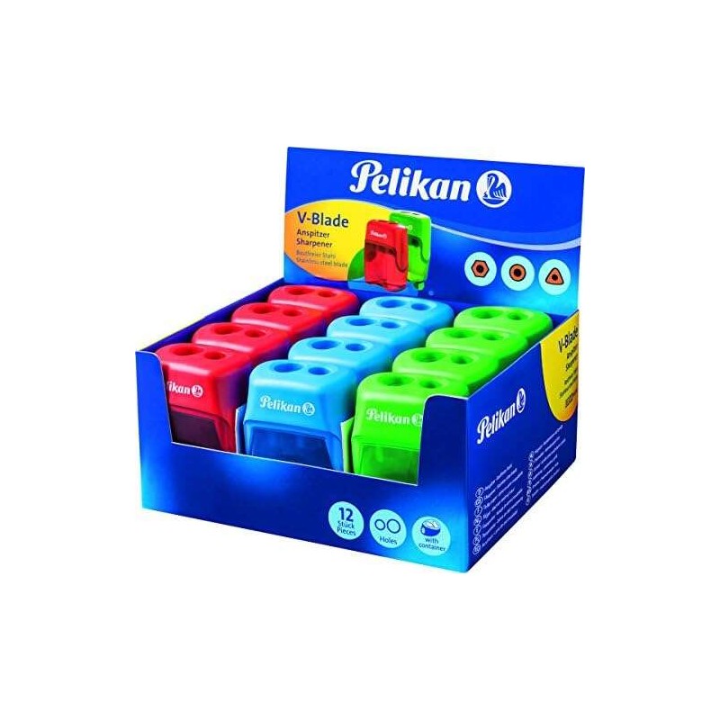 Pelikan V-Blade Temperamatite a doppio foro + serbatoio - Colori blu. rosso e verde