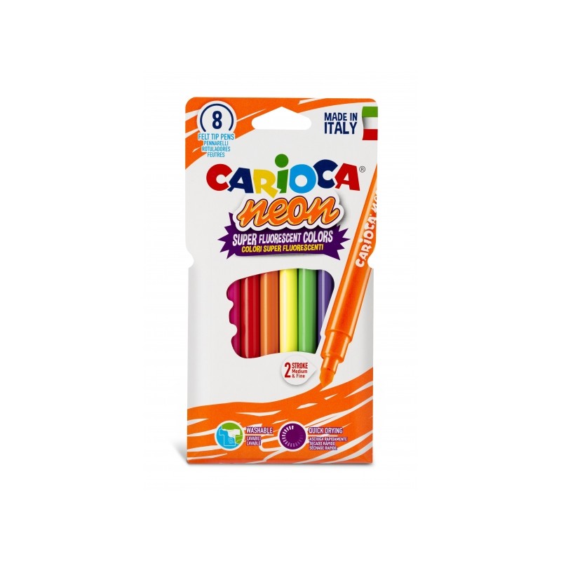 Carioca Neon confezione da 8 - Inchiostro fluorescente - Perfetto per colorare e sottolineare - Lavabile su pelle e tess