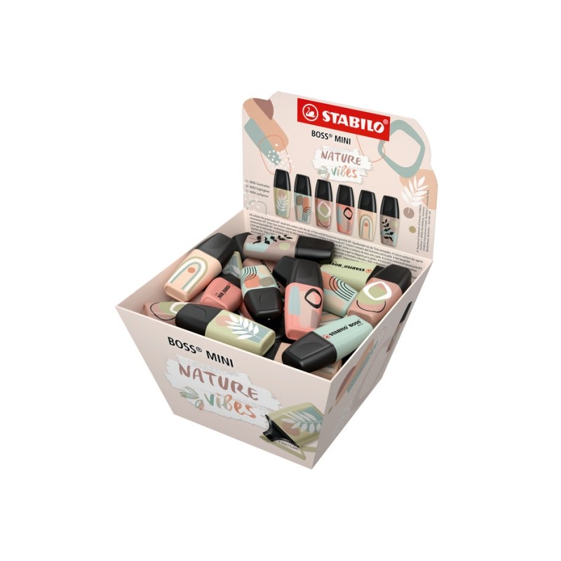 Stabilo Boss Mini Naturevibes Display con 50 pennarelli fluorescenti - linea da 2 a 5 mm - inchiostro a base d'acqua - a