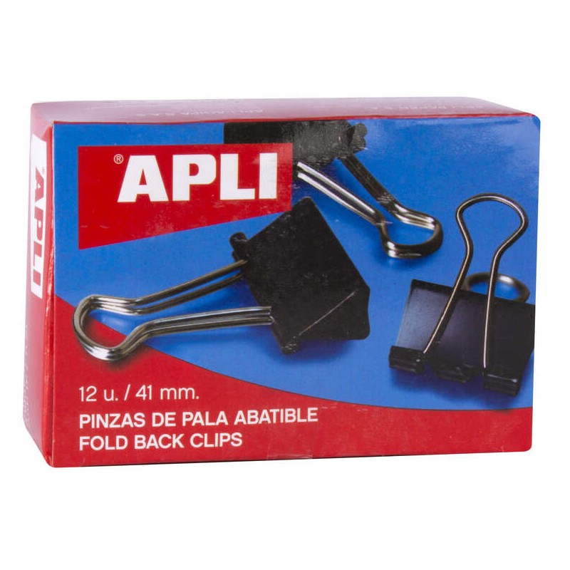 Apli Scatola di 12 fermagli a ribalta 20x41 mm - Regge fino a 170 fogli - Fermagli in acciaio temperato nero - Impugnatu