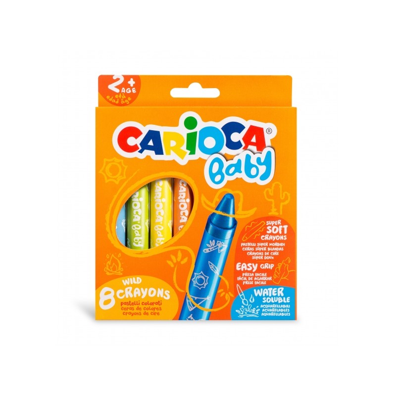 Pastelli Carioca Confezione da 8 Baby 2+ - Super morbidi - Grandi dimensioni per una facile presa - Scrittura morbida - 