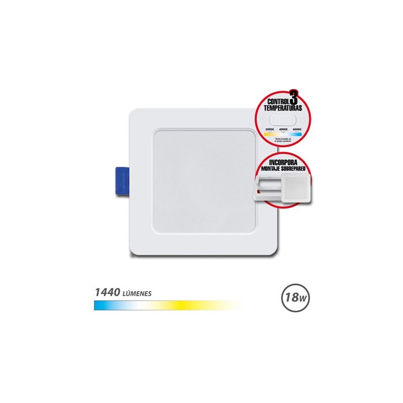 Elbat Downlight Square 18W - 1440Lm - Selettore 3 temperature + Wallwasher - Colore bianco