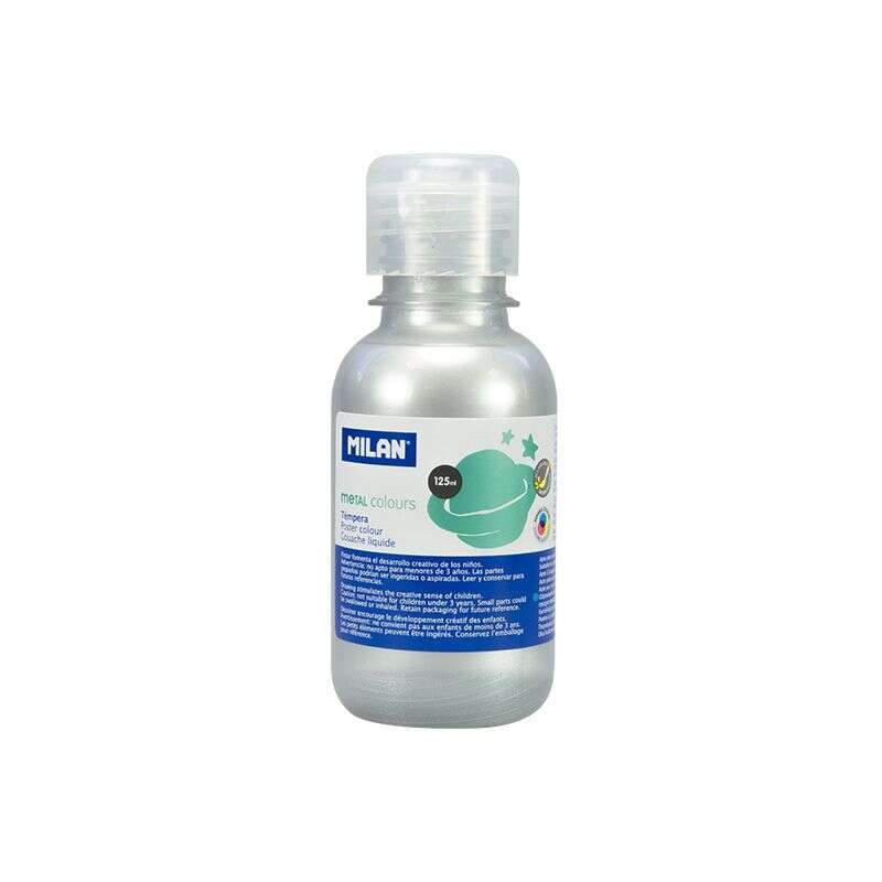 Milano Bottiglia di tempera da 125 ml - Tappo dosatore - Asciugatura rapida - Miscelabile - Colore argento