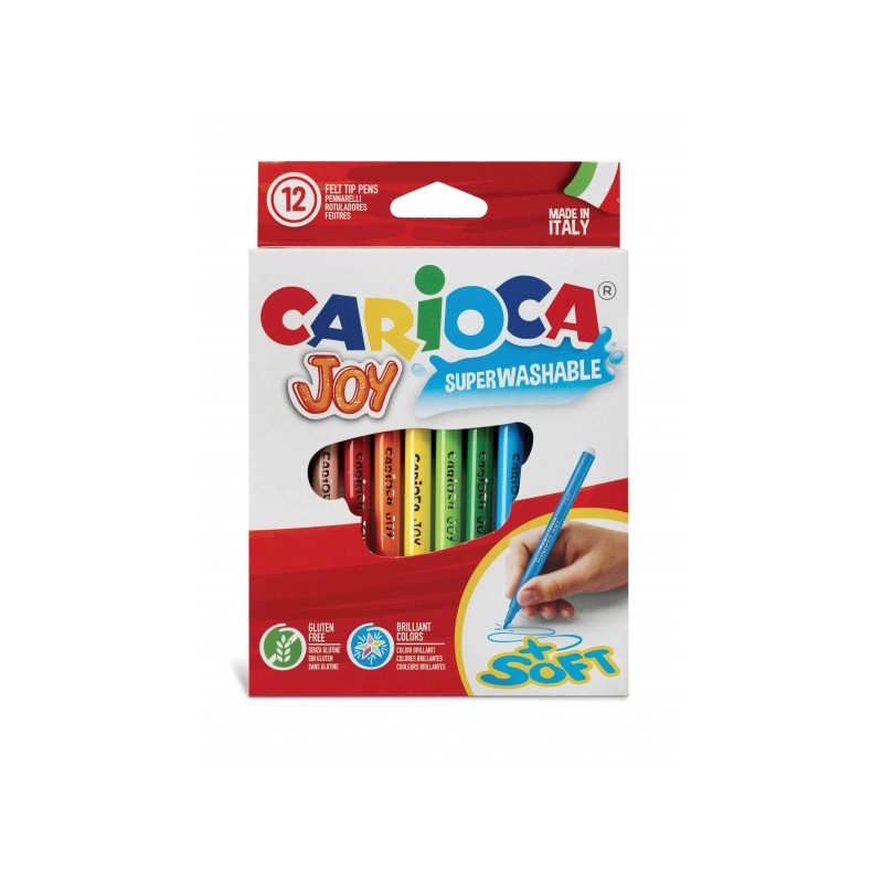 Penna Carioca Joy 12 - Inchiostro superlavabile - Punta fine 2.8 mm - Punta bloccata - Cappuccio ventilato - Colori vari