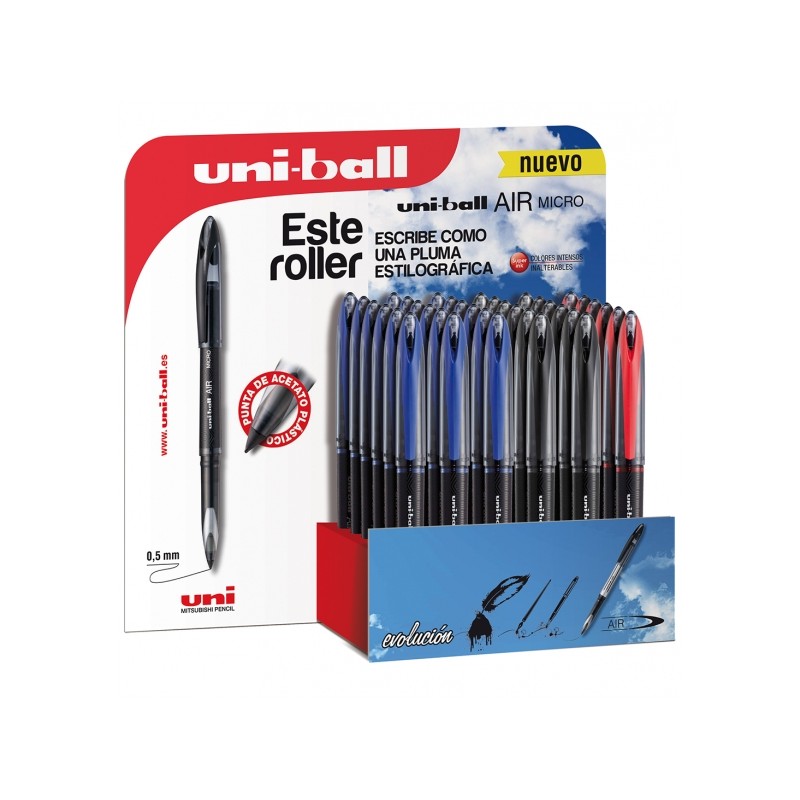 Uni-ball Air Micro 188 Display da 36 Roller - Punta in plastica acetata da 0.5 mm - Scrive come una stilografica - Inchi