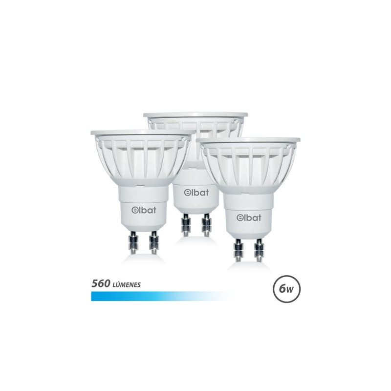 Elbat Confezione 3 lampadine LED Gu10 - 6W - 560Lm - Luce fredda - Colore bianco