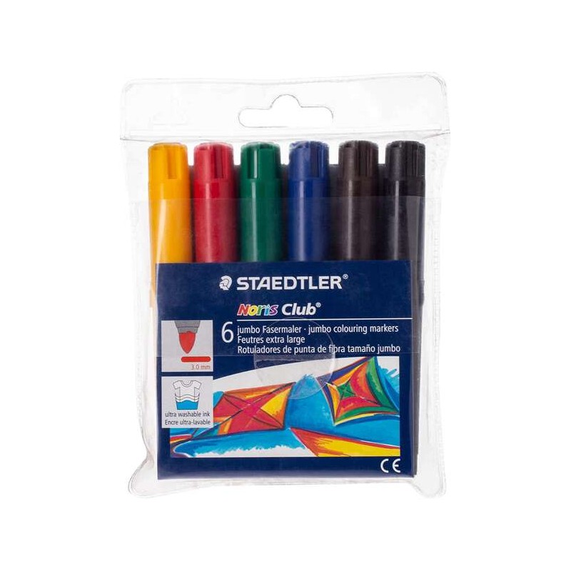Staedtler Noris Watercolour 341 Confezione da 6 pennarelli grandi - Tratto 3 mm circa - Facilmente lavabile - Inchiostro
