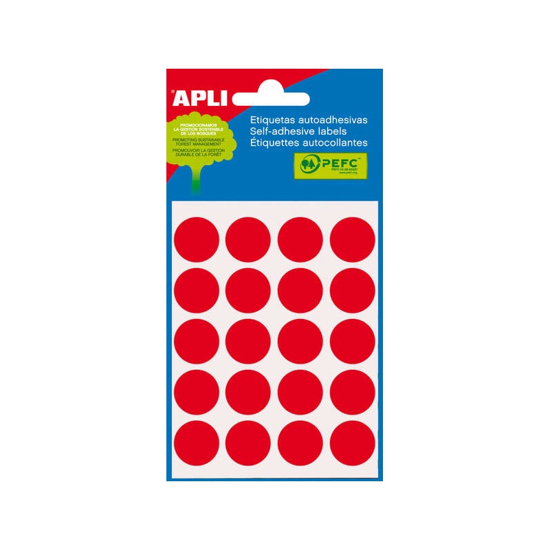 Apli Mini sacchetto di 100 etichette rotonde Ø 19 mm - 5 fogli per 20 etichette - Adesivo permanente - Adatto per scriv