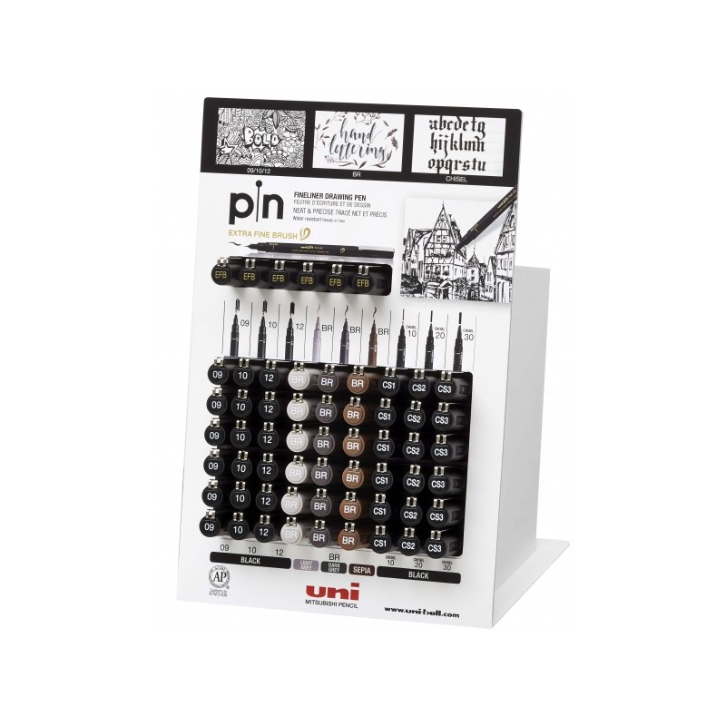Uni-ball Uni Pin 200S Display da 60 pennarelli calibrati - Punta in policarbonato - Inchiostro pigmentato resistente all
