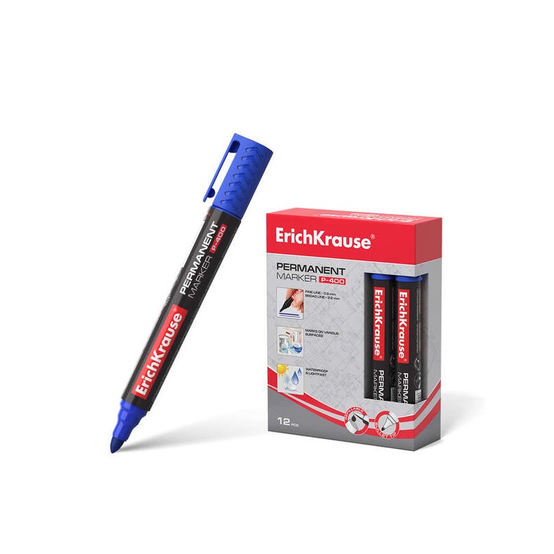 Erichkrause Marcatore permanente P-400 - Punta a proiettile - Resistente a più superfici - Blu