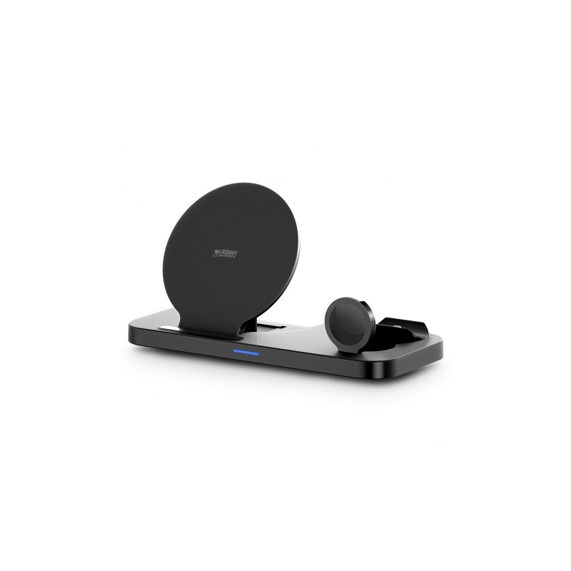 Urban Factory Powee Caricabatterie wireless 3-in-1 con funzione stand da 15W - Smartphone / Smartwatch / Cuffie - Nero