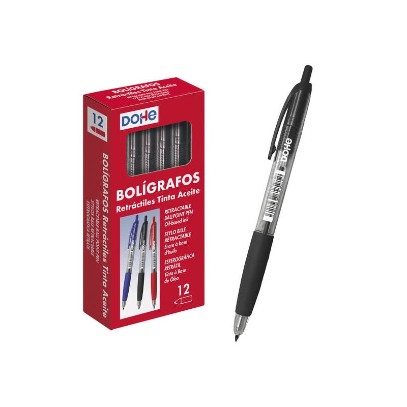 Penna a sfera retraibile a base di olio Dohe - Punta a sfera in metallo da 1 mm - Linea da 0.4 mm - Fusto trasparente