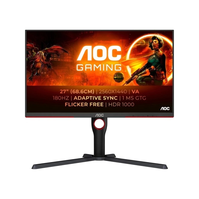 Monitor AOC G3 27 Mini LED VA QHD HDR1000 180Hz - Risposta 1ms - Regolabile in altezza. girevole e inclinabile - Angolo 